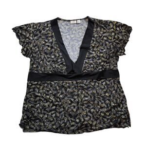 Cato Womens Top Size 18/20W V-Neck Short Flutter Sleeve Stretch Knit Pullover